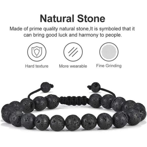 Men's Natural Stone Bracelet Tiger Eye Lava Rock Agate Adjustable Beaded - Picture 4 of 7